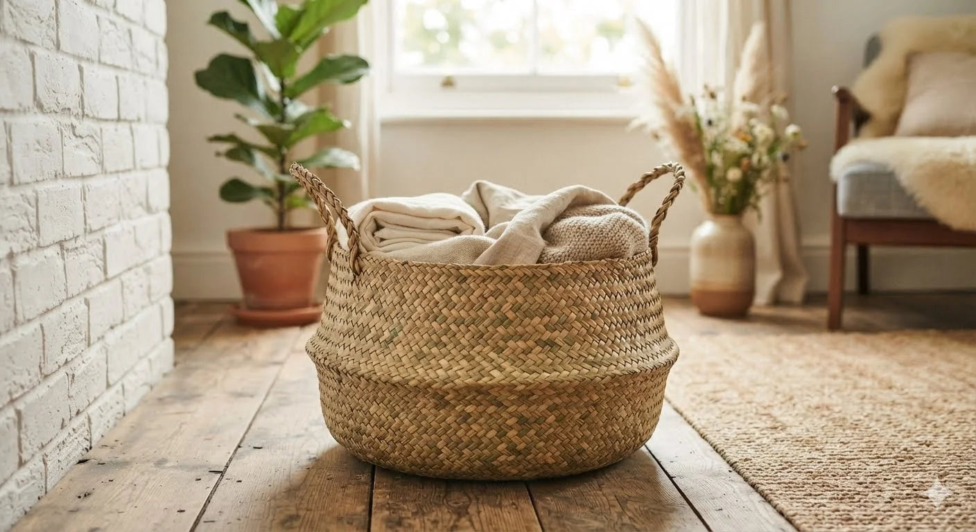 Close detail of naturally woven fibres